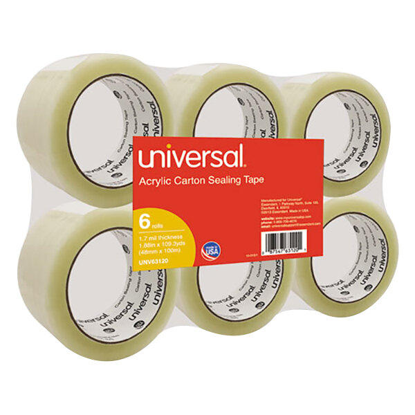 Universal UNV63120 2" x 110 Yards Clear General Purpose Acrylic Box Sealing Tape - 6/Pack