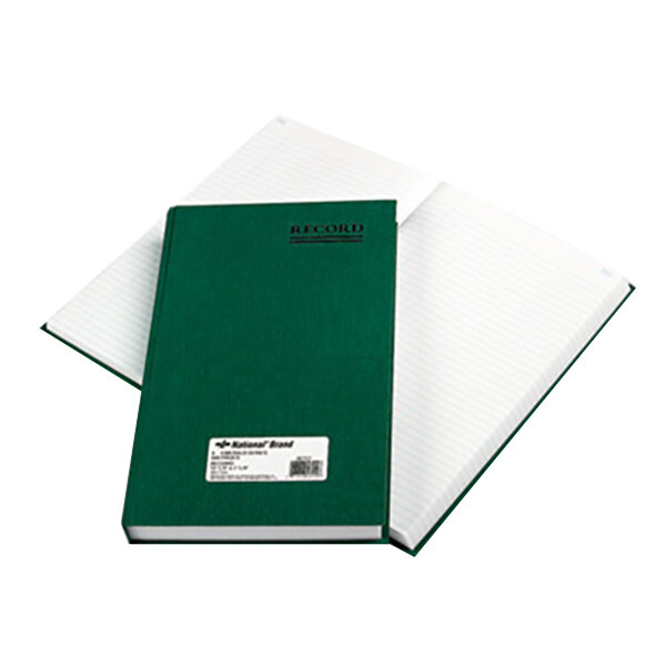 A National green account book with white lined pages.