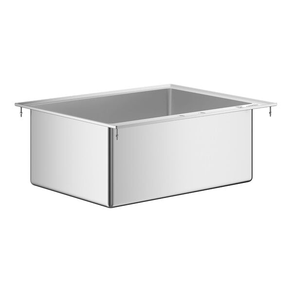A rectangular stainless steel sink with a deep basin and a flat rim designed for drop-in installation.