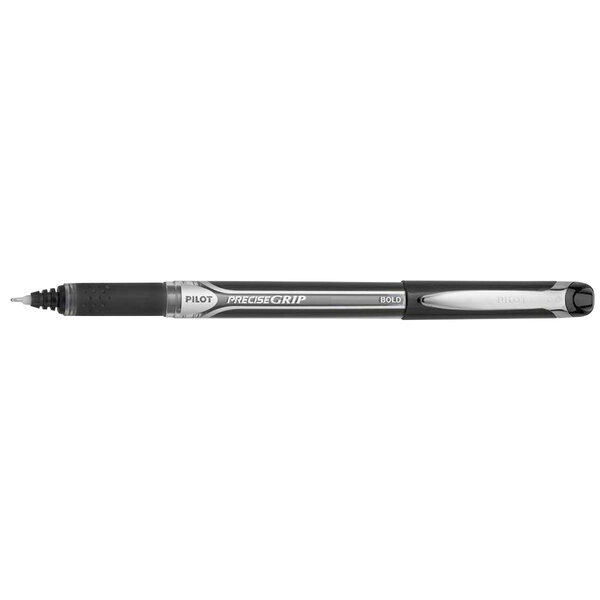 A black and silver Pilot Precise Grip pen.