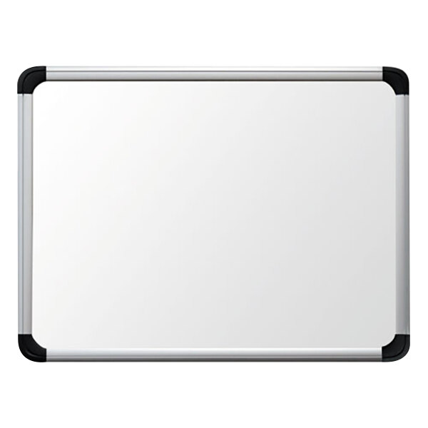 A Universal white board with a silver frame.