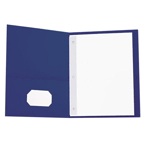 A dark blue Universal paper folder with tang fasteners.