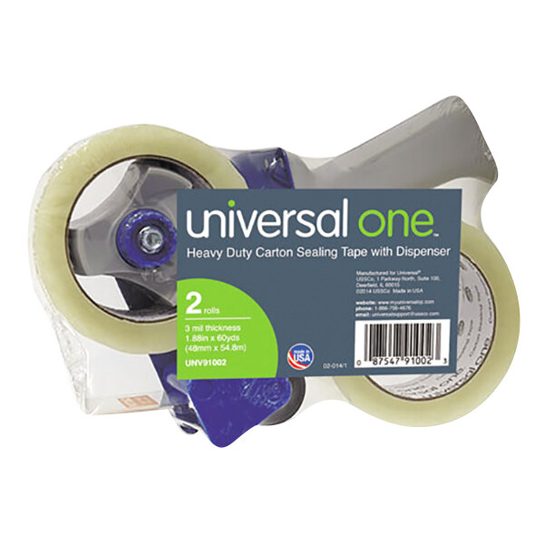 Universal UNV91002 2" x 60 Yards Heavy-Duty Box Sealing Tape with Dispenser - 2/Pack