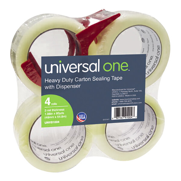 Universal UNV91004 2" x 60 Yards Heavy-Duty Box Sealing Tape with Dispenser - 4/Pack