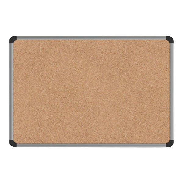 A Universal cork board with a metal frame.