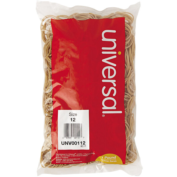 Universal UNV00112 1 3/4" x 1/16" Beige #12 Rubber Band, 1 lb. - 2500/Bag