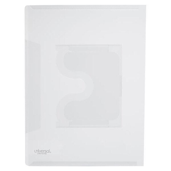 A white rectangular Universal poly project file with a transparent cover.