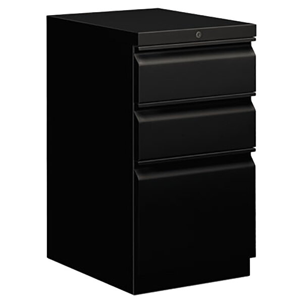 HON 33720RP Efficiencies Mobile 15" x 19 7/8" x 28" Black One File and Two Box Drawers Pedestal File - Letter