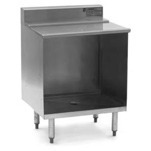 An Eagle Group stainless steel glass rack storage unit with a flatboard top on wheels.