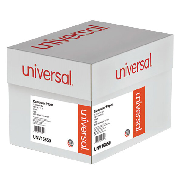 Universal UNV15850 11" x 14 7/8" Green Bar Case of 15# Perforated Continuous Print Computer Paper - 1650 Sheets