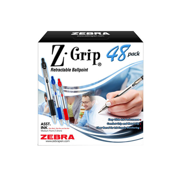 Zebra 22048 Z-Grip Assorted Ink with Assorted Barrel 1mm Retractable Ballpoint Pen - 48/Set