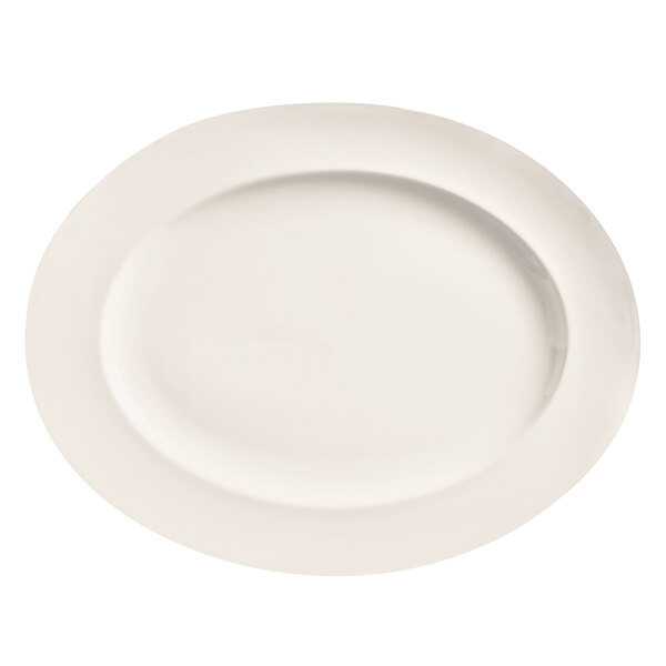 A white oval platter with a white rim.