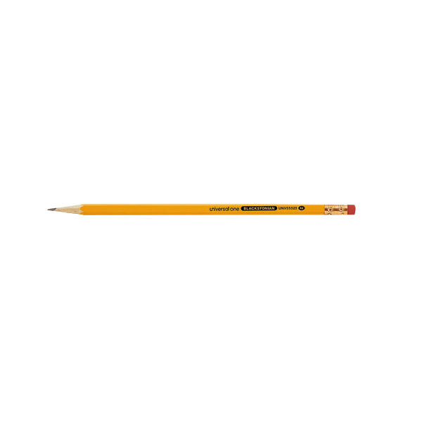 A yellow Universal Blackstonian F Lead pencil with a black tip.