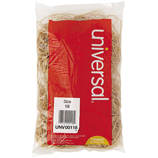 Universal UNV00118 3" x 1/16" Beige #18 Rubber Band, 1 lb. - 1600/Bag