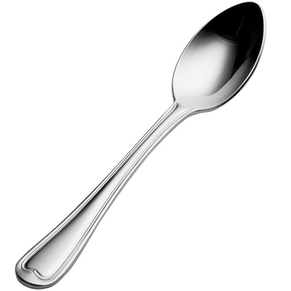 A Bon Chef 18/10 stainless steel teaspoon with a silver handle.