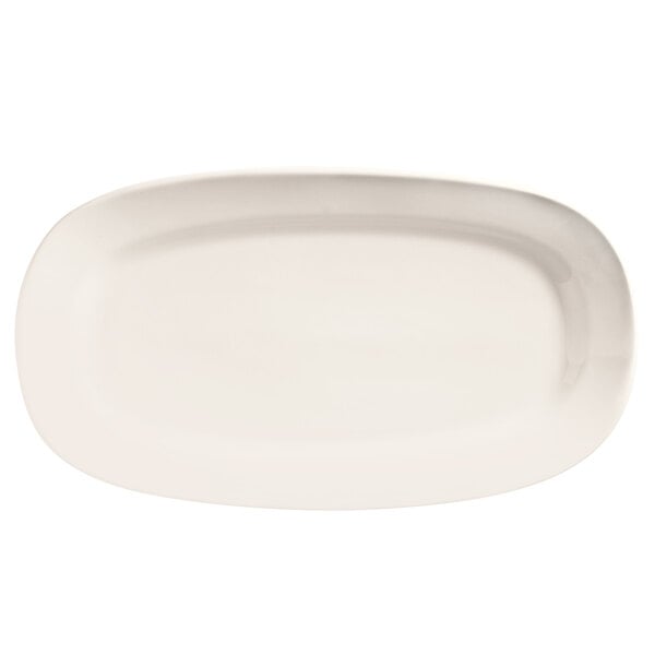 A bright white oval porcelain racetrack platter.