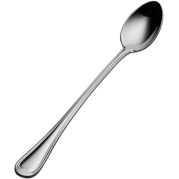 A Bon Chef iced tea spoon with a silver handle and a black spoon.