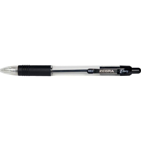 The black and silver Zebra Z-Grip pen with a black tip.