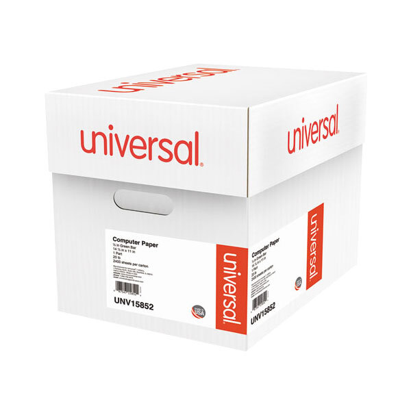 Universal UNV15852 11" x 14 7/8" Green Bar Case of 20# Perforated Continuous Print Computer Paper - 2400 Sheets