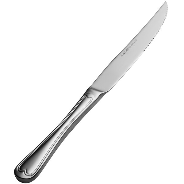 A Bon Chef Victoria stainless steel knife with a silver handle.