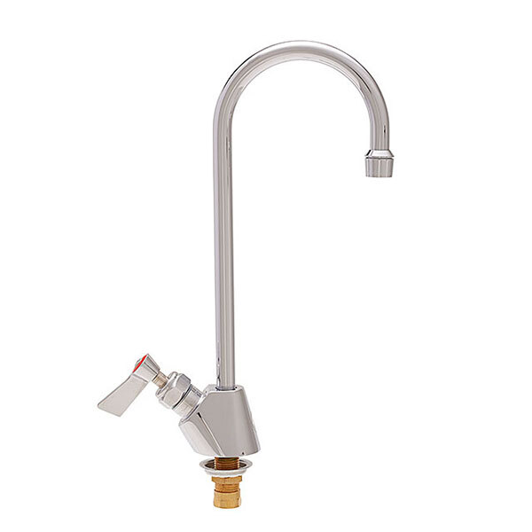A Fisher chrome deck-mounted faucet with a lever handle and metal gooseneck spout.