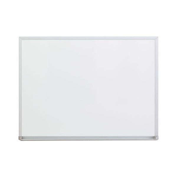 A white melamine dry-erase board with a satin-finished frame.