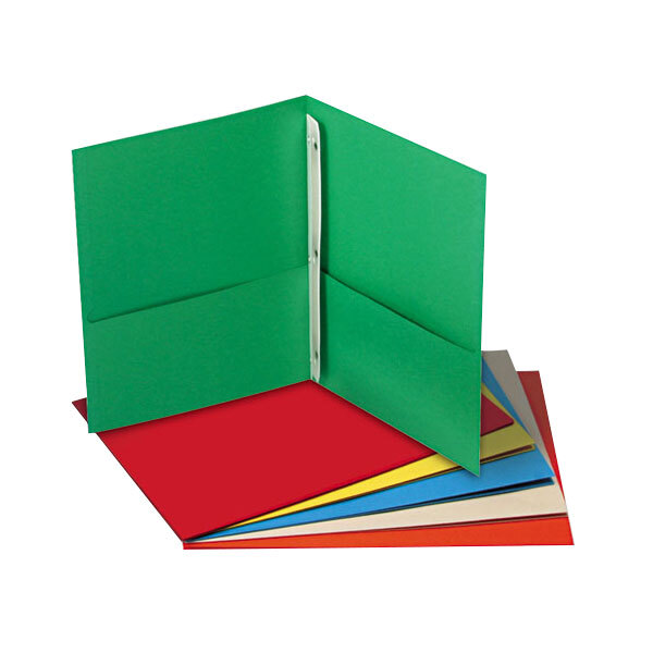 Universal UNV57113 Letter Size 2-Pocket Paper Pocket Folder - Tang Fasteners, Assorted Color   - 25/Box