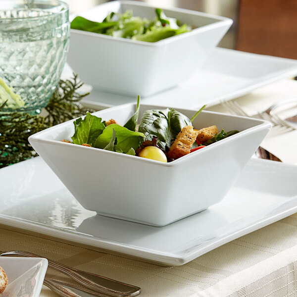 Porcelain Serving Salad Square Bowl 24 cm White Serving Dish Vegetables Sweets 