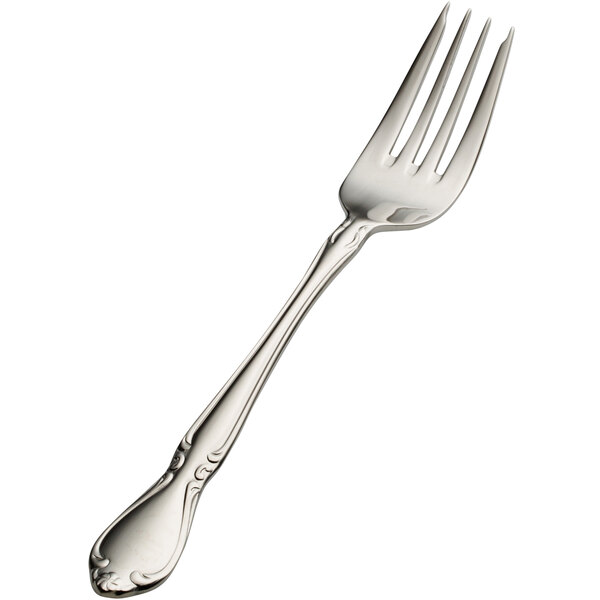 A Bon Chef Queen Anne salad/dessert fork with a silver handle.