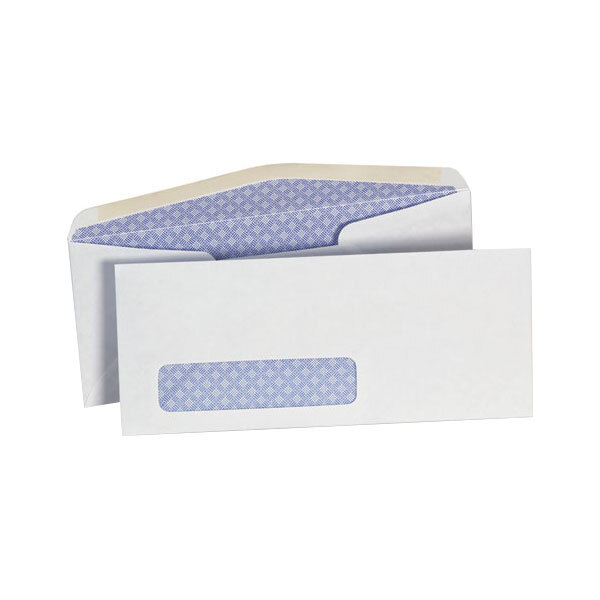 Universal UNV35203 #10 4 1/8" x 9 1/2" White Diagonal Seam Security Business Envelope with Window - 500/Box