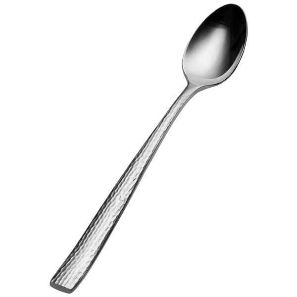 A close-up of a Bon Chef silver iced tea spoon with a handle.