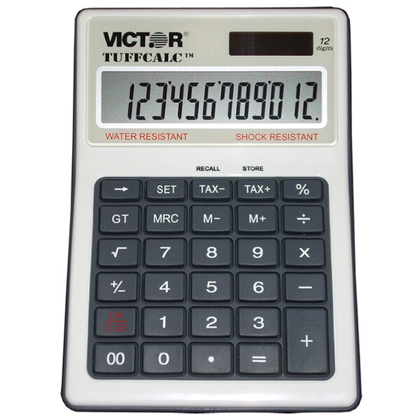 A white and grey Victor TUFFCALC calculator with a display.