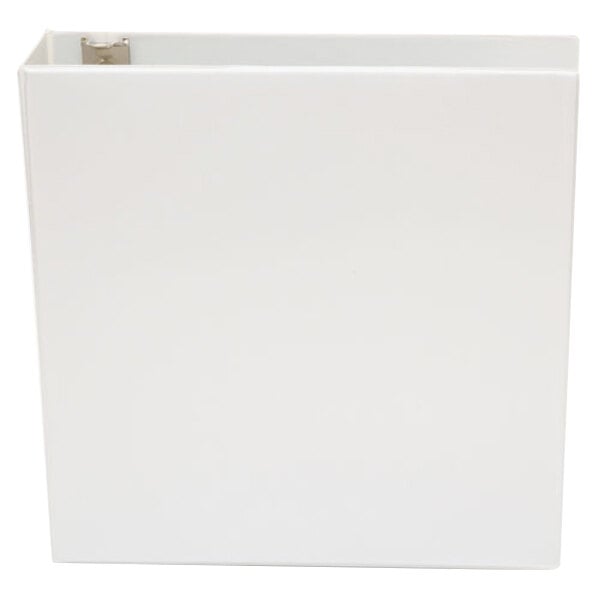 A white Universal economy non-stick view binder with metal clip on it.