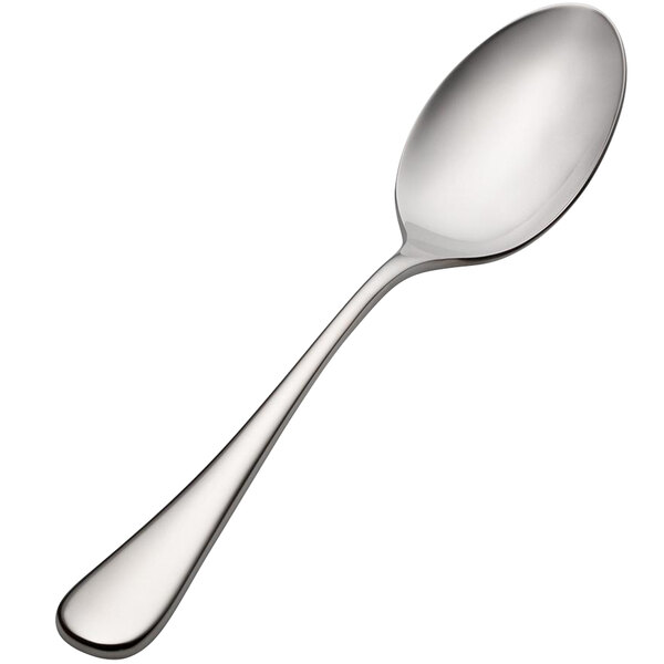 A Bon Chef stainless steel serving spoon with a silver handle on a white background.