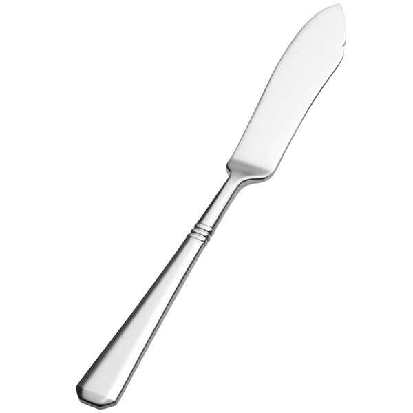 A Bon Chef stainless steel butter knife with a handle and a long blade.