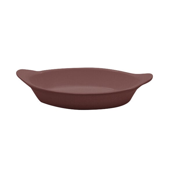 A brown Tablecraft oval server with shell handles.