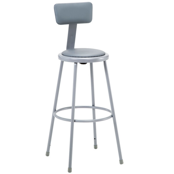 A National Public Seating gray lab stool with a seat and back.