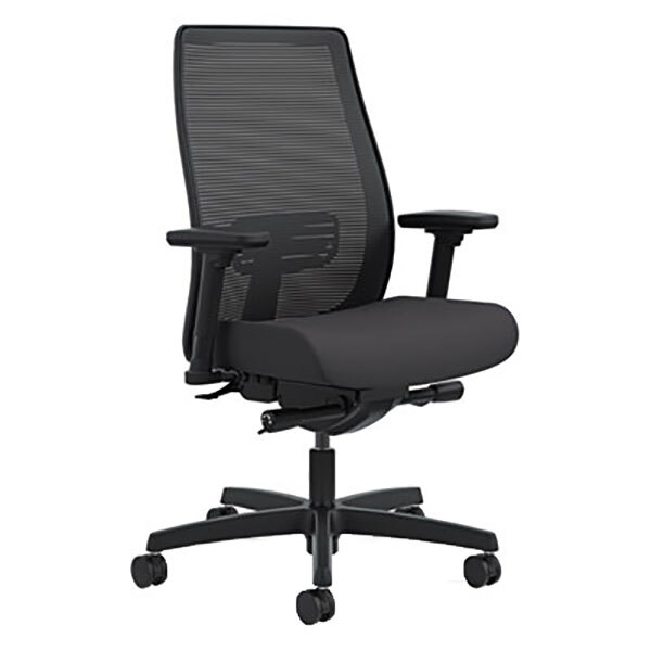 A black HON Endorse office chair with arms.
