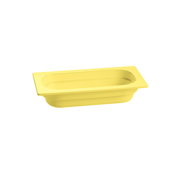 A yellow rectangular Tablecraft food pan.