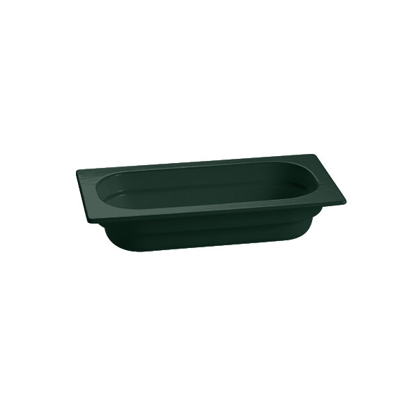 A hunter green rectangular Tablecraft food pan with a rectangular edge.