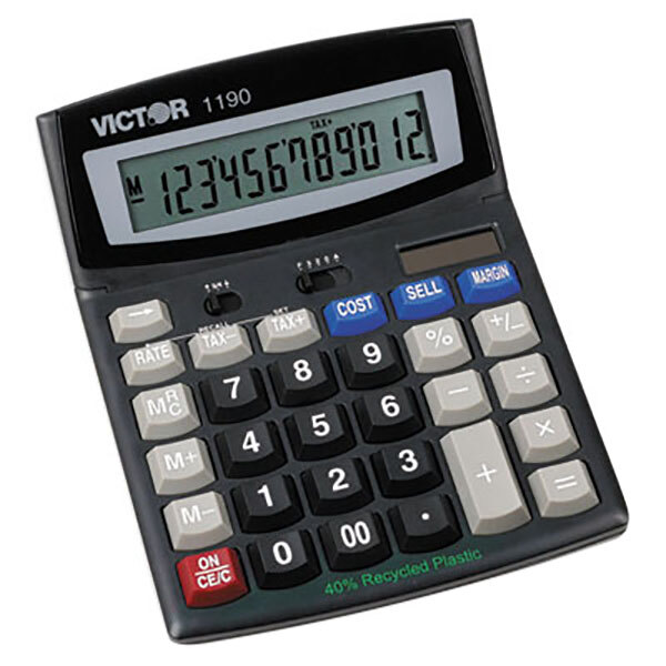 Victor 1190 12-Digit LCD Solar Battery Powered Executive Desktop Calculator