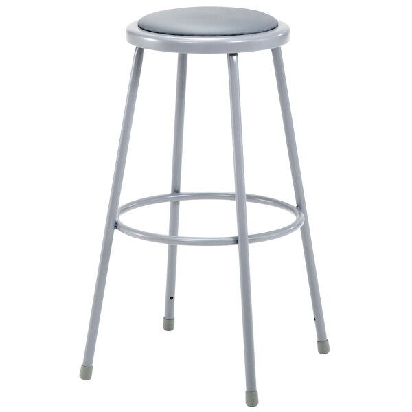 National Public Seating 6430 30" Gray Round Padded Lab Stool