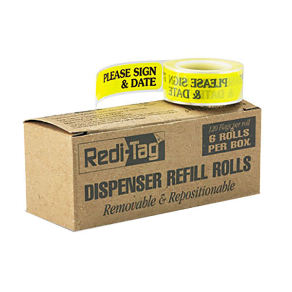 Redi-Tag 91032 Yellow 1 3/4" x 9/16" "Please Sign & Date" Arrow Page Flag Dispenser Refill - 720/Box