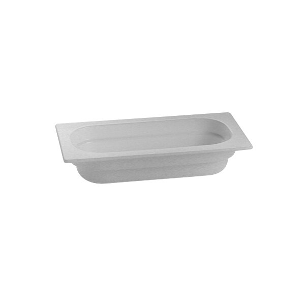 A natural rectangular Tablecraft cast aluminum food pan.