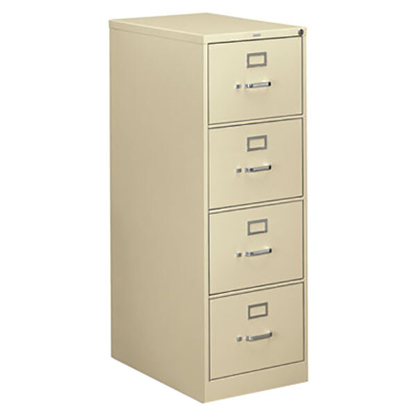 A beige HON 310 Series legal filing cabinet with four drawers.