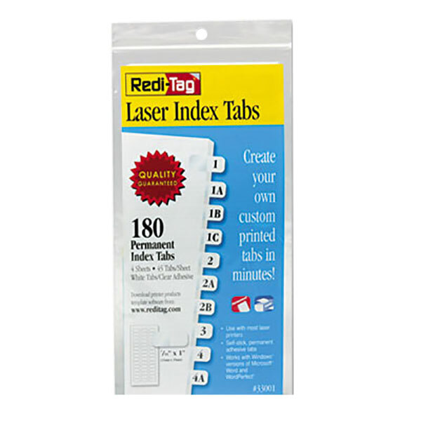 Redi-Tag 33001 7/16" White Laser Printable Plastic Index Tabs - 180/Pack