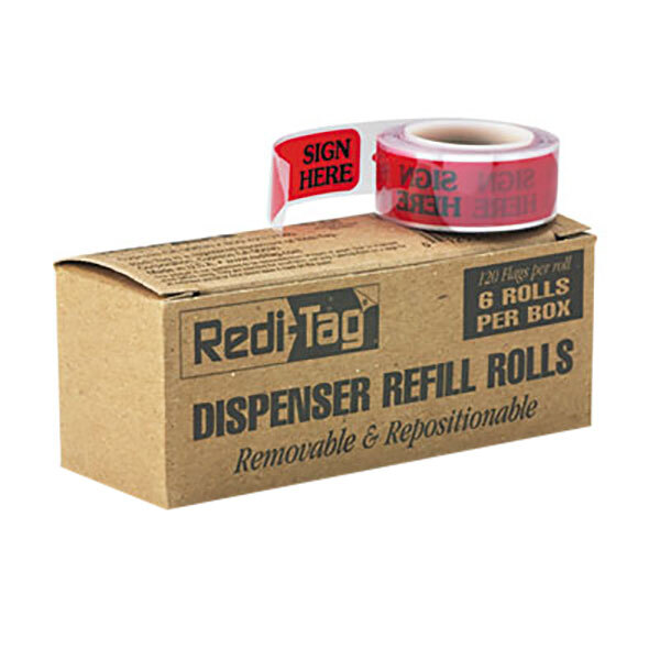 Redi-Tag 91002 Red 1 3/4" x 9/16" "Sign Here" Arrow Page Flag Dispenser Refill   - 720/Box