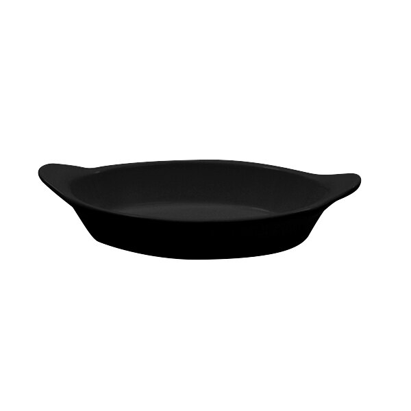 A black oval pan with shell handles.