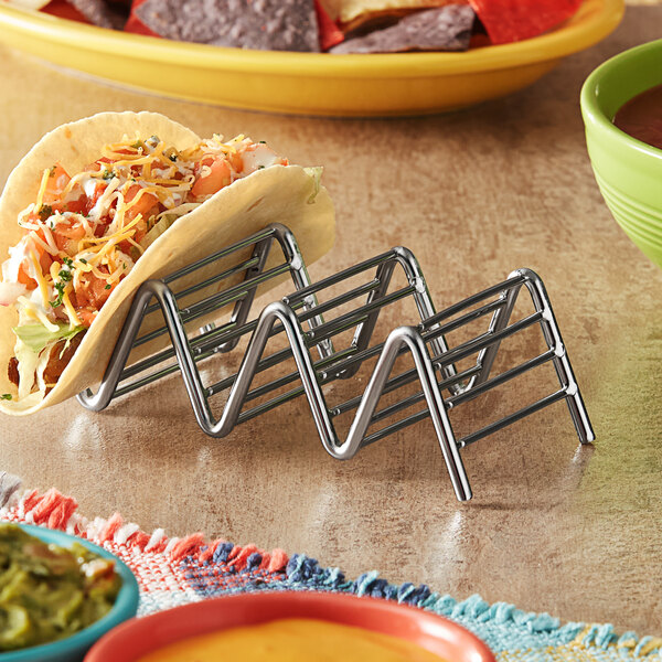 Clipper Mill by GET 481858 Specialty Servingware 6" x 2 1/2" Stainless Steel Taco Holder with 3