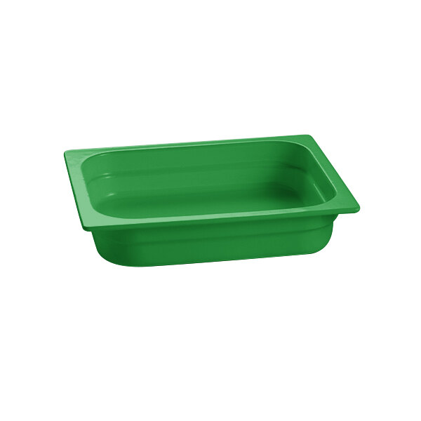 A green Tablecraft cast aluminum food pan.